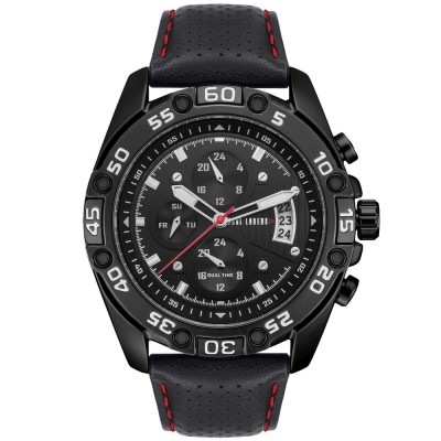 Zegarek Męski Paul Lorens PL8754A5-1A3 na pasku skórzanym w kolorze Czarny/Czarny/Przeszycia Czerwone o szerokości 24/20mm