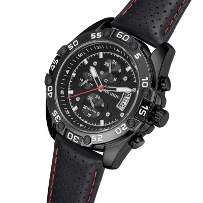 Zegarek Męski Paul Lorens PL8754A5-1A3 na pasku skórzanym w kolorze Czarny/Czarny/Przeszycia Czerwone o szerokości 24/20mm