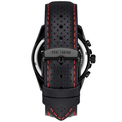 Zegarek Męski Paul Lorens PL8754A5-1A3 na pasku skórzanym w kolorze Czarny/Czarny/Przeszycia Czerwone o szerokości 24/20mm
