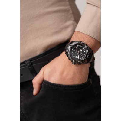 Zegarek Męski Paul Lorens PL8754A5-1A3 na pasku skórzanym w kolorze Czarny/Czarny/Przeszycia Czerwone o szerokości 24/20mm