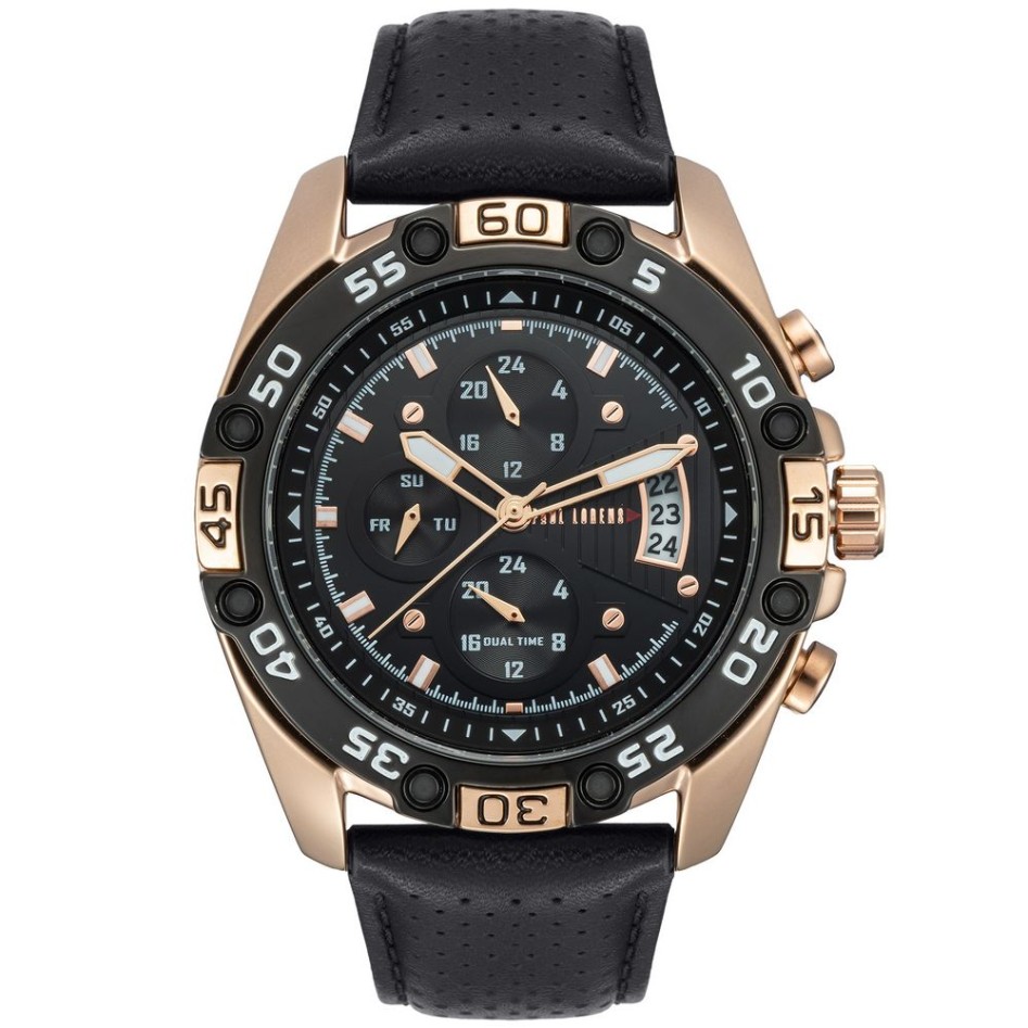 Zegarek Męski Paul Lorens PL8754A5-1A4 na pasku skórzanym w kolorze Miedziany/Czarny/Czarny o szerokości 24/20mm