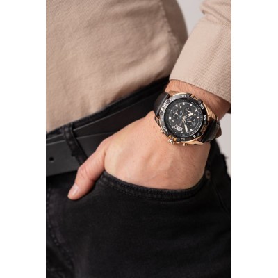 Zegarek Męski Paul Lorens PL8754A5-1A4 na pasku skórzanym w kolorze Miedziany/Czarny/Czarny o szerokości 24/20mm