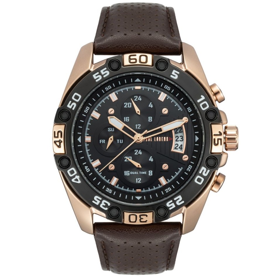 Zegarek Męski Paul Lorens PL8754A5-1B1 na pasku skórzanym w kolorze Miedziany/Czarny/Brązowy o szerokości 24/20mm