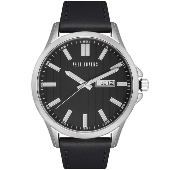 Zegarek Męski Paul Lorens PL8071A3-1A1 na pasku skórzanym w kolorze Srebrny/Czarny o szerokości 22/20mm