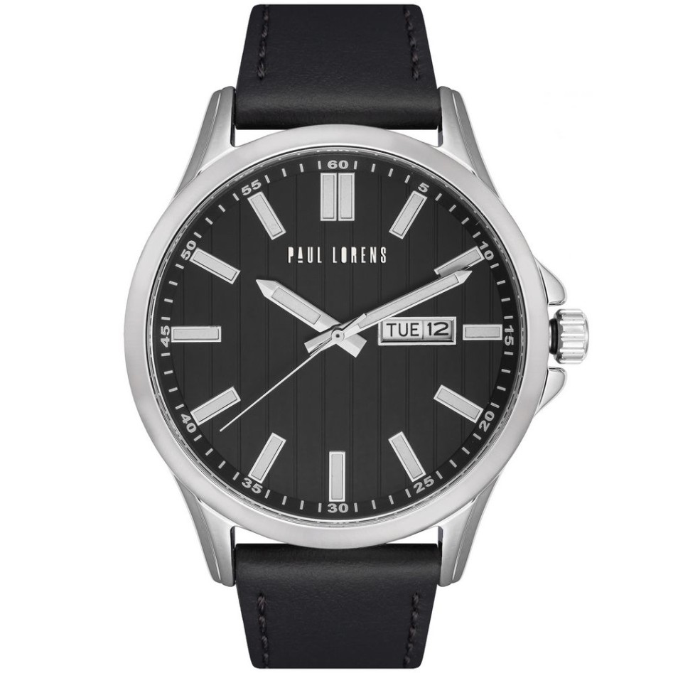 Zegarek Męski Paul Lorens PL8071A3-1A1 na pasku skórzanym w kolorze Srebrny/Czarny o szerokości 22/20mm