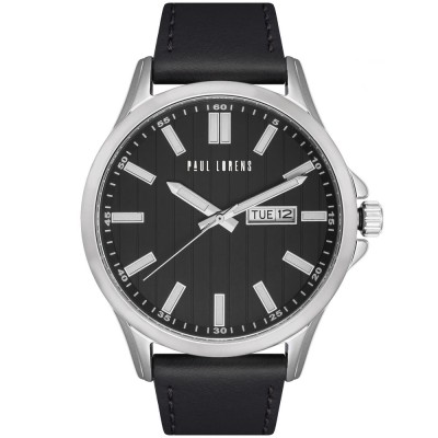 Zegarek Męski Paul Lorens PL8071A3-1A1 na pasku skórzanym w kolorze Srebrny/Czarny o szerokości 22/20mm