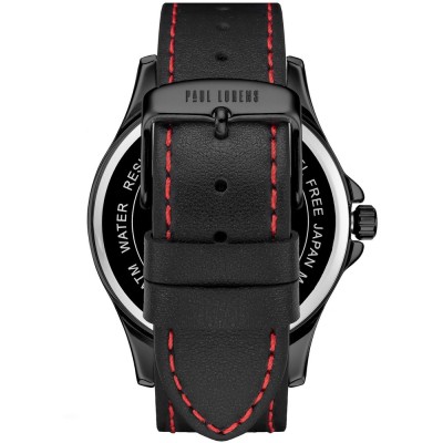 Zegarek Męski Paul Lorens PL8071A3-1A3 na pasku skórzanym w kolorze Czarny/Czarny/Przeszycia Czerwone o szerokości 22/20mm