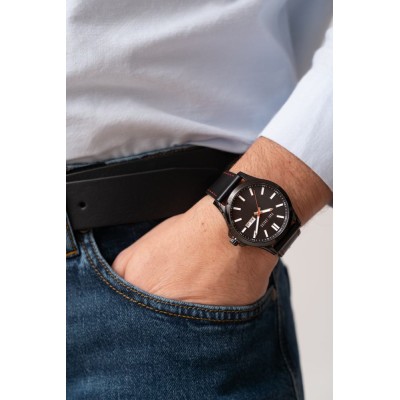 Zegarek Męski Paul Lorens PL8071A3-1A3 na pasku skórzanym w kolorze Czarny/Czarny/Przeszycia Czerwone o szerokości 22/20mm