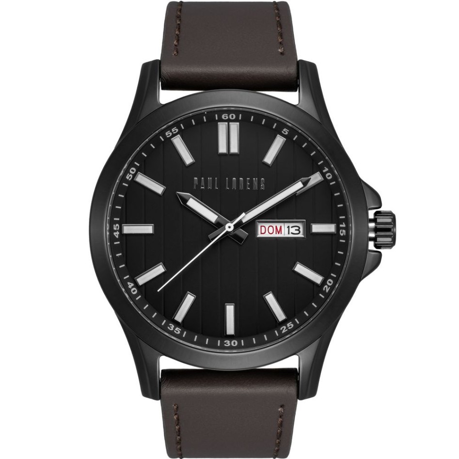 Zegarek Męski Paul Lorens PL8071A3-1B2 na pasku skórzanym w kolorze Czarny/Brązowy o szerokości 22/20mm