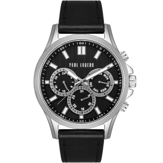 Zegarek Męski Paul Lorens PL8071A2-1A1 na pasku skórzanym w kolorze Srebrny/Czarny o szerokości 22/20mm