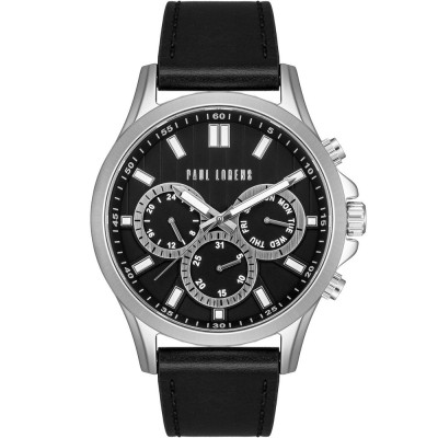 Zegarek Męski Paul Lorens PL8071A2-1A1 na pasku skórzanym w kolorze Srebrny/Czarny o szerokości 22/20mm