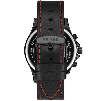 Zegarek Męski Paul Lorens PL8071A2-1A3 na pasku skórzanym w kolorze Czarny/Czarny/Przeszycia Czerwone o szerokości 22/20mm