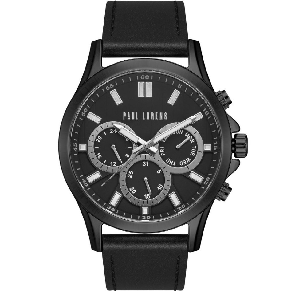 Zegarek Męski Paul Lorens PL8071A2-1A5 na pasku skórzanym w kolorze Srebrny/Czarny o szerokości 22/20mm