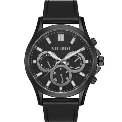 Zegarek Męski Paul Lorens PL8071A2-1A5 na pasku skórzanym w kolorze Srebrny/Czarny o szerokości 22/20mm