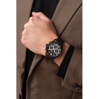 Zegarek Męski Paul Lorens PL8071A2-1A5 na pasku skórzanym w kolorze Srebrny/Czarny o szerokości 22/20mm