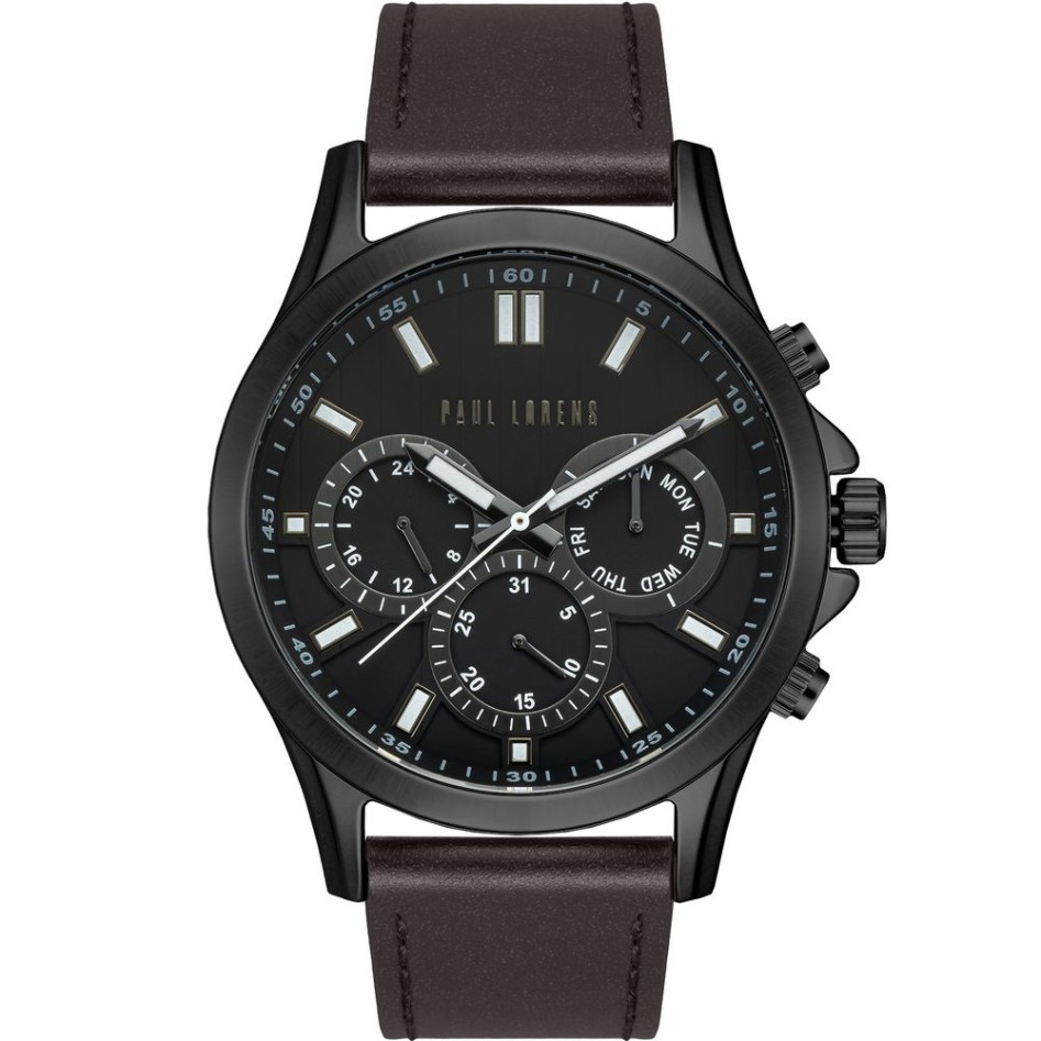 Zegarek Męski Paul Lorens PL8071A2-1B2 na pasku skórzanym w kolorze Czarny/Brązowy o szerokości 22/20mm