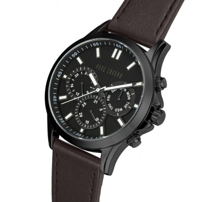 Zegarek Męski Paul Lorens PL8071A2-1B2 na pasku skórzanym w kolorze Czarny/Brązowy o szerokości 22/20mm