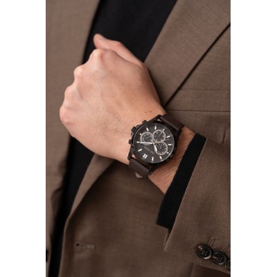 Zegarek Męski Paul Lorens PL8071A2-1B2 na pasku skórzanym w kolorze Czarny/Brązowy o szerokości 22/20mm