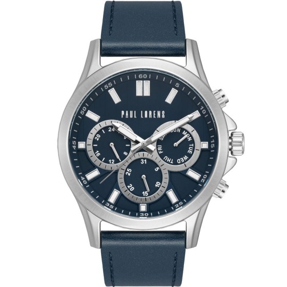 Zegarek Męski Paul Lorens PL8071A2-6F1 na pasku skórzanym w kolorze Srebrny/Granatowy o szerokości 22/20mm