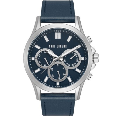 Zegarek Męski Paul Lorens PL8071A2-6F1 na pasku skórzanym w kolorze Srebrny/Granatowy o szerokości 22/20mm