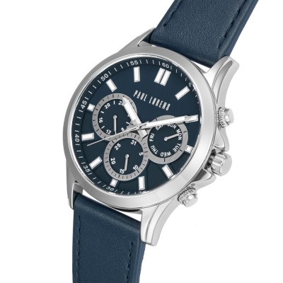 Zegarek Męski Paul Lorens PL8071A2-6F1 na pasku skórzanym w kolorze Srebrny/Granatowy o szerokości 22/20mm