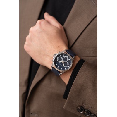 Zegarek Męski Paul Lorens PL8071A2-6F1 na pasku skórzanym w kolorze Srebrny/Granatowy o szerokości 22/20mm