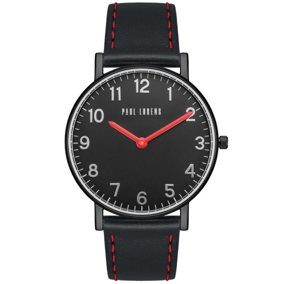 Zegarek Męski Paul Lorens PL11989A5-1A3 na pasku skórzanym w kolorze Czarny/Czarny o szerokości 20/18mm