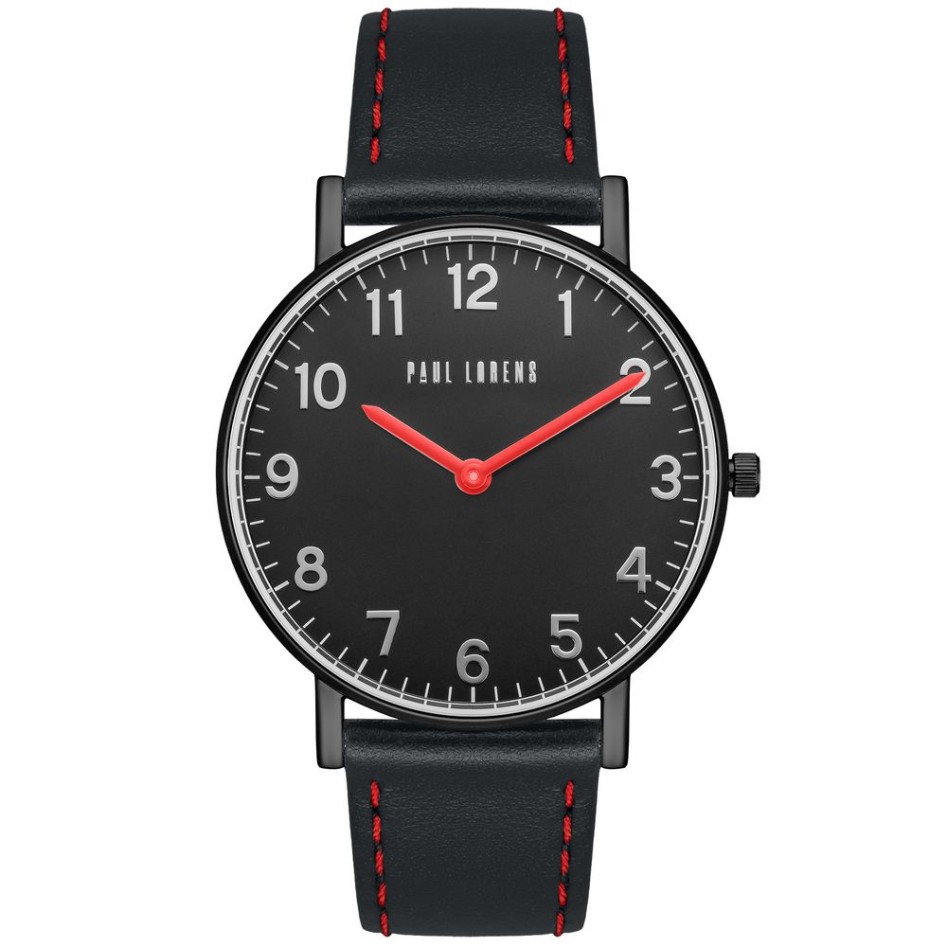 Zegarek Męski Paul Lorens PL11989A5-1A3 na pasku skórzanym w kolorze Czarny/Czarny o szerokości 20/18mm