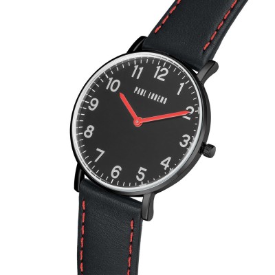 Zegarek Męski Paul Lorens PL11989A5-1A3 na pasku skórzanym w kolorze Czarny/Czarny o szerokości 20/18mm