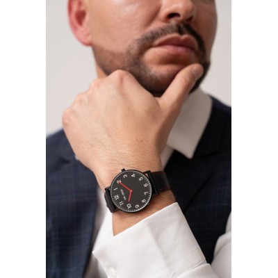 Zegarek Męski Paul Lorens PL11989A5-1A3 na pasku skórzanym w kolorze Czarny/Czarny o szerokości 20/18mm