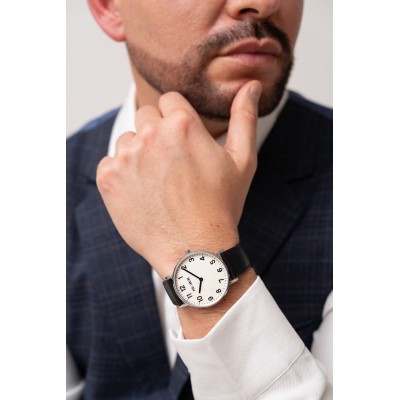 Zegarek Męski Paul Lorens PL11989A5-3A1 na pasku skórzanym w kolorze Srebrny/Czarny o szerokości 20/18mm