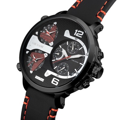 Zegarek Męski Paul Lorens PL11706A2-1A1 na pasku skórzanym w kolorze Czarny/Czarny/Przeszycia Granatowe o szerokości 24/22mm