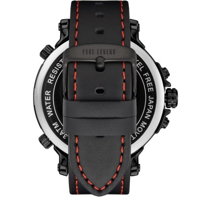Zegarek Męski Paul Lorens PL11706A2-1A3 na pasku skórzanym w kolorze Czarny/Czarny/Przeszycia Czerwone o szerokości 24/22mm