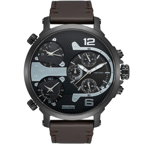 Zegarek Męski Paul Lorens PL11706A2-1A5 na pasku skórzanym w kolorze Czarny/Czarny o szerokości 24/22mm