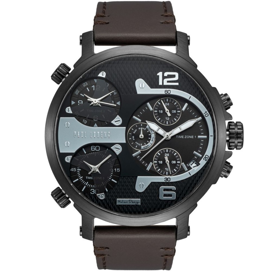 Zegarek Męski Paul Lorens PL11706A2-1B2 na pasku skórzanym w kolorze Czarny/Brązowy o szerokości 24/22mm
