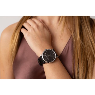 Zegarek Damski Paul Lorens PL8709A1-1A1 na pasku skórzanym w kolorze Srebrny/Czarny o szerokości 22/20mm