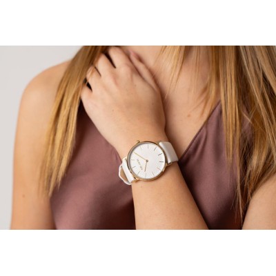 Zegarek Damski Paul Lorens PL8709A1-3C2 na pasku skórzanym w kolorze Złoty/Biały o szerokości 22/20mm