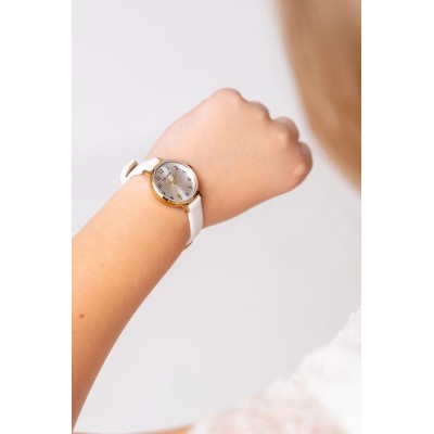 Zegarek Damski Paul Lorens PL14641A-3C2 na pasku skórzanym w kolorze Złoty/Biały o szerokości 12/10mm