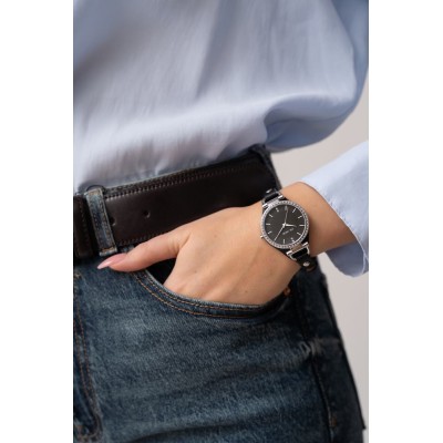 Zegarek Damski Paul Lorens PL13922A-1A1 na pasku skórzanym w kolorze Srebrny/Czarny o szerokości 8/8mm