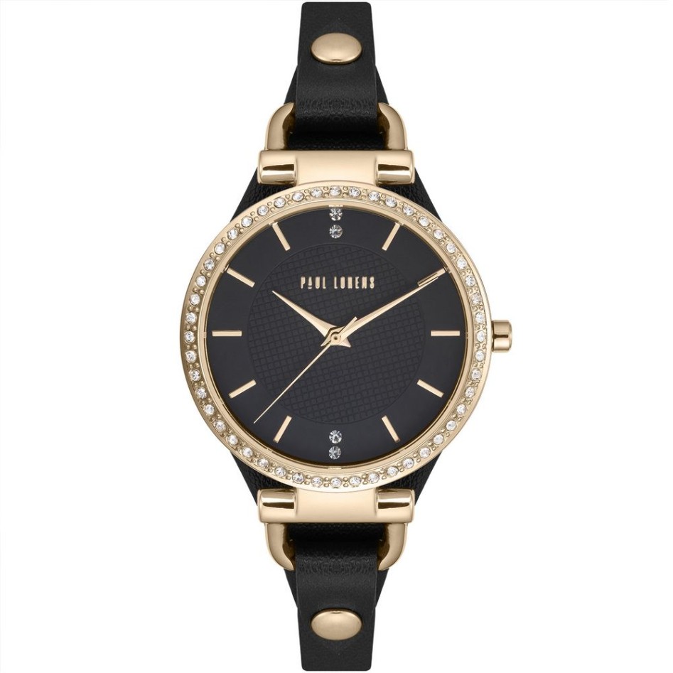 Zegarek Damski Paul Lorens PL13922A-1A2 na pasku skórzanym w kolorze Złoty/Czarny o szerokości 8/8mm