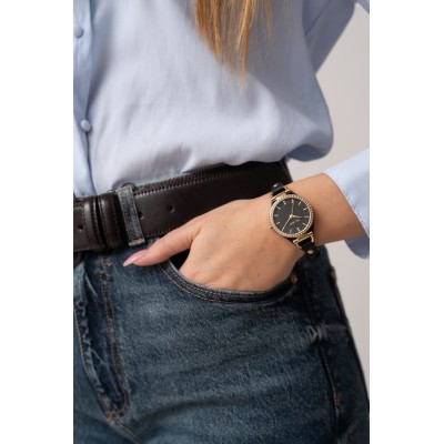 Zegarek Damski Paul Lorens PL13922A-1A2 na pasku skórzanym w kolorze Złoty/Czarny o szerokości 8/8mm