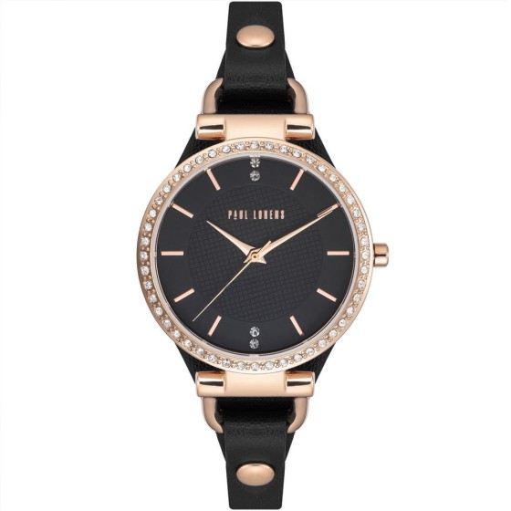 Zegarek Damski Paul Lorens PL13922A-1A3 na pasku skórzanym w kolorze Różowe Złoto/Czarny o szerokości 8/8mm