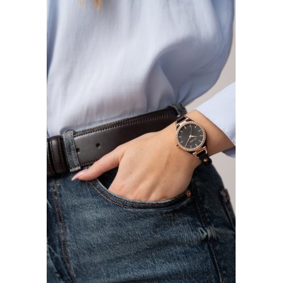 Zegarek Damski Paul Lorens PL13922A-1A3 na pasku skórzanym w kolorze Różowe Złoto/Czarny o szerokości 8/8mm