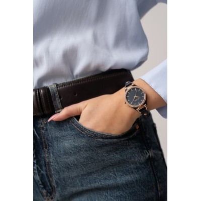 Zegarek Damski Paul Lorens PL13922A-6F3 na pasku skórzanym w kolorze Różowe Złoto/Granatowy o szerokości 8/8mm