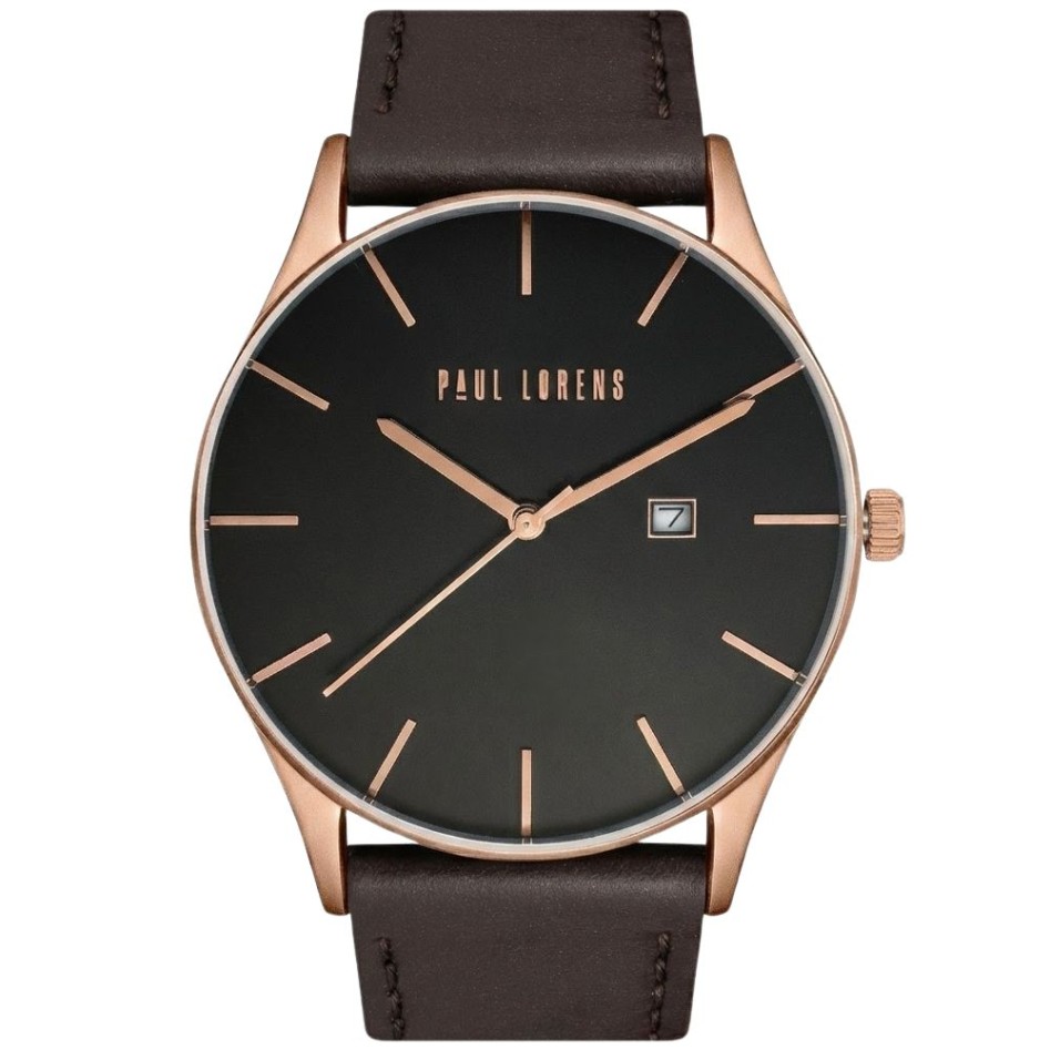 Zegarek Męski Paul Lorens PL7028A2-1B1 na pasku skórzanym w kolorze Miedziany/Brązowy o szerokości 24/22mm