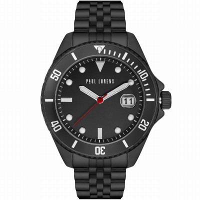 Zegarek Męski Paul Lorens PL13030B-1A5 na bransolecie stalowej w kolorze Czarny/Czarny o szerokości 20/18mm